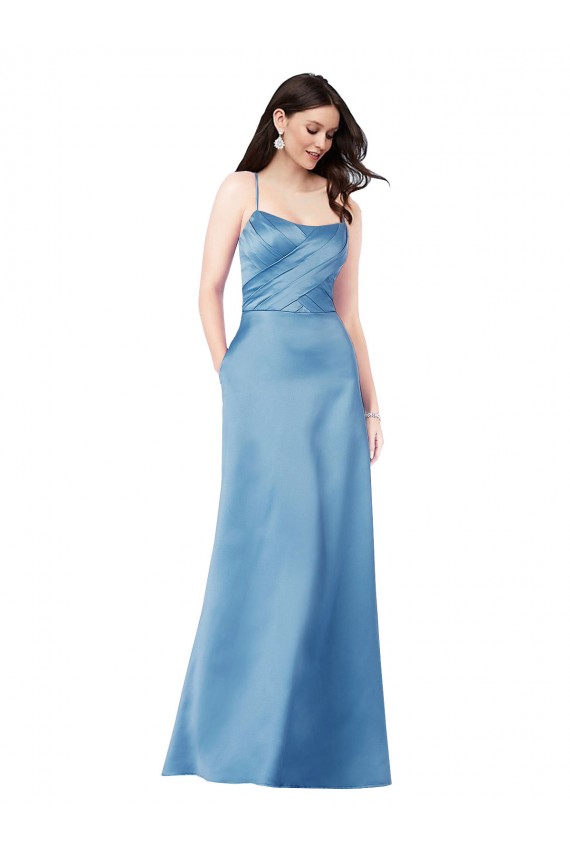 Satin Square Neck Open Back Sheath Sky Blue Formal Evening Gown / Prom Dress / Bridesmaid Dress Derby