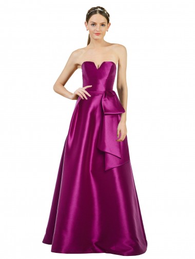 Satin V-Neck A-Line Merlot Prom Dress / Bridesmaid Dress Derby