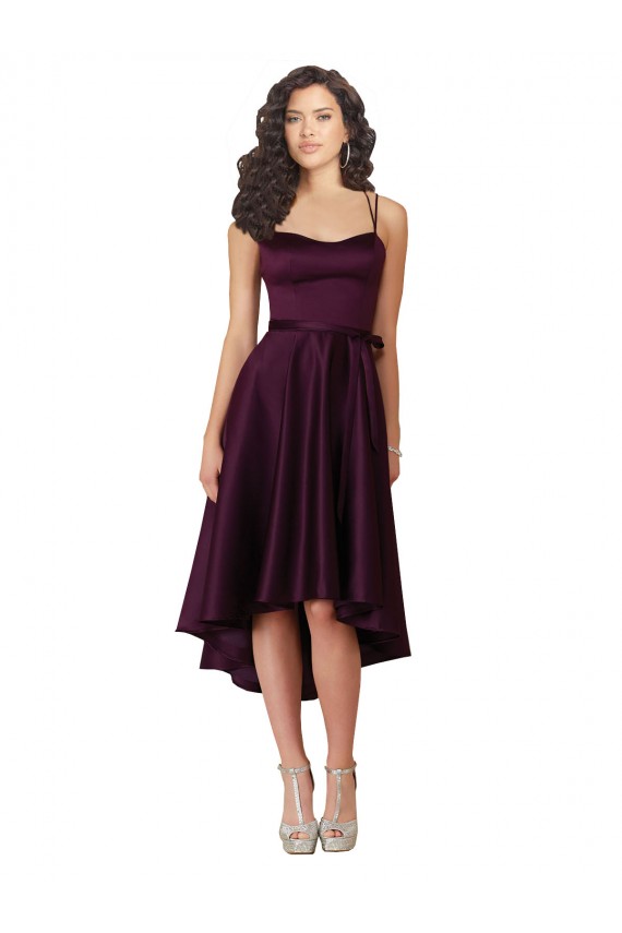 Satin Scoop Neck Neck Open Back A-Line Grape High Low Prom Dress / Bridesmaid Dress Derby