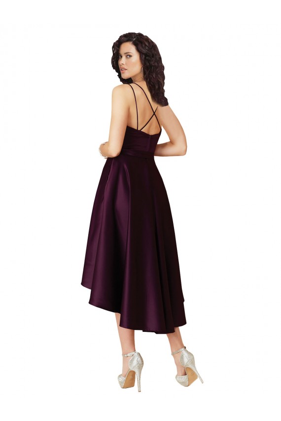 Satin Scoop Neck Neck Open Back A-Line Grape High Low Prom Dress / Bridesmaid Dress Derby