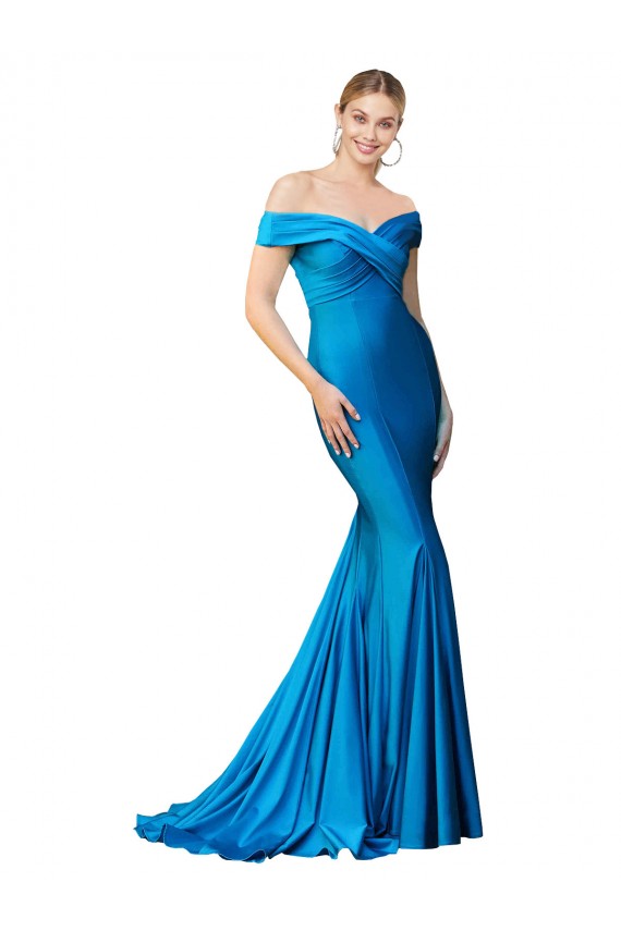 Satin High Neck Mermaid Peacock Blue Formal Evening Gown / Prom Dress / Bridesmaid Dress Derby