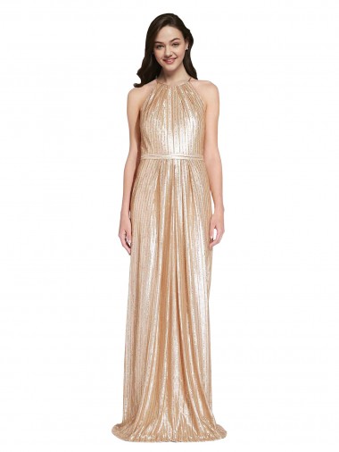 Sequin High Neck Sheath Gold Formal Evening Gown / Prom Dress / Bridesmaid Dress Derby