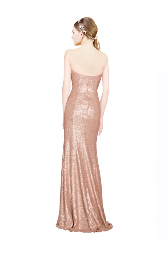 Sequin Sweetheart Low Back A-Line Rose Gold Formal Evening Gown / Prom Dress / Bridesmaid Dress Derby