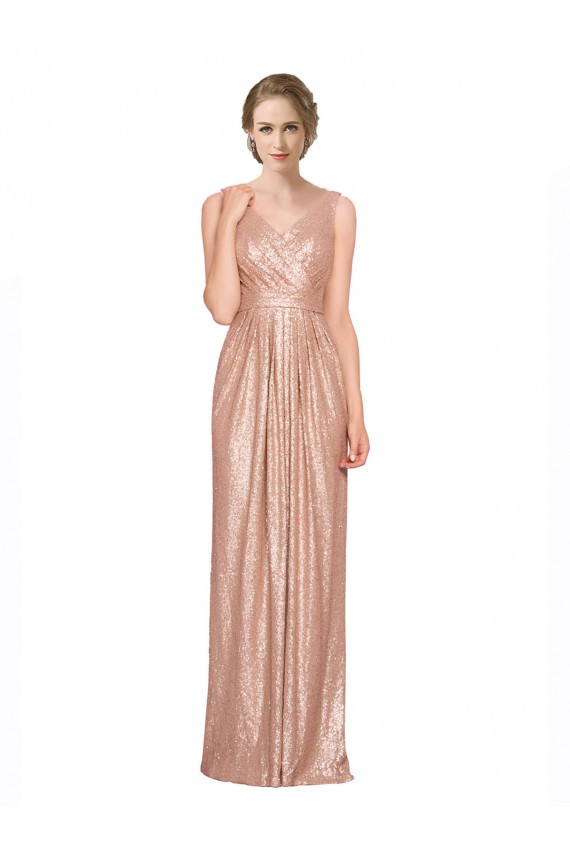 Sequin V-Neck Sheath Rose Gold Bridesmaid Dress / Evening Dress Derby