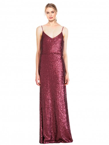 Sequin High Neck A-Line Burgundy Formal Evening Gown / Prom Dress / Bridesmaid Dress Derby
