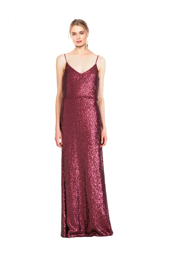 Sequin High Neck A-Line Burgundy Formal Evening Gown / Prom Dress / Bridesmaid Dress Derby