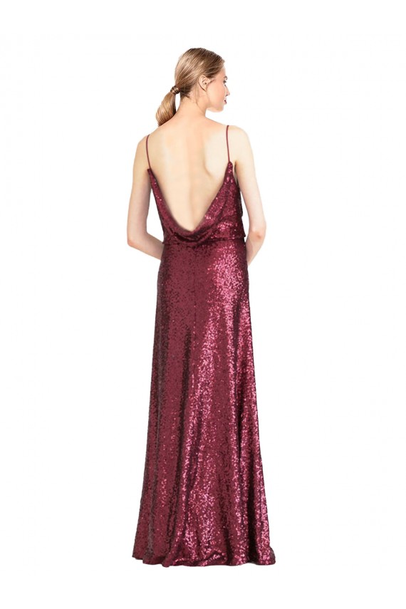 Sequin High Neck A-Line Burgundy Formal Evening Gown / Prom Dress / Bridesmaid Dress Derby