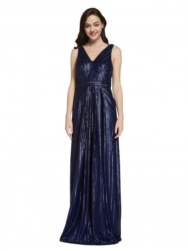Sequin V-Neck V-Back Sheath Dark Navy Formal Evening Gown / Prom Dress / Bridesmaid Dress Derby