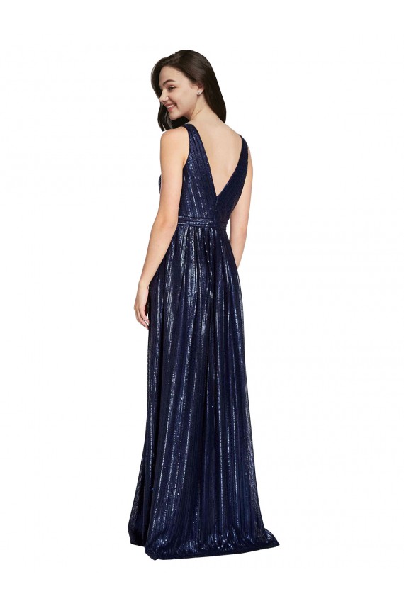 Sequin V-Neck V-Back Sheath Dark Navy Formal Evening Gown / Prom Dress / Bridesmaid Dress Derby