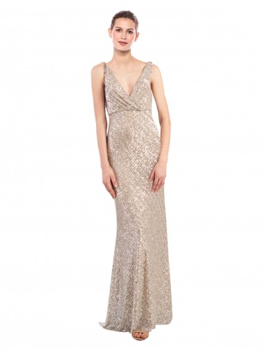 Sequin & Sparkling Sequin V-Neck V-Back Sheath Silver Formal Evening Gown / Prom Dress / Bridesmaid Dress Derby