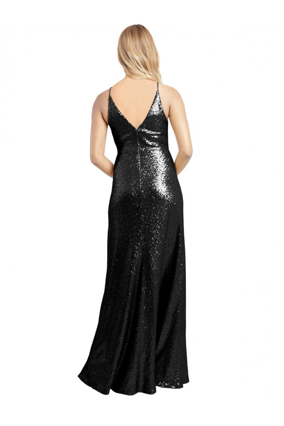 Sequin V-Neck V-Back A-Line Black Formal Evening Gown / Prom Dress / Bridesmaid Dress Derby