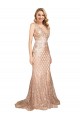 Sequin & Sparkling Sequin V-Neck V-Back Mermaid Rose Gold Formal Plus Size Evening Gown / Prom Dress / Bridesmaid Dress Derby