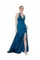Silk like Satin Halter Neck Open Back A-Line Peacock Blue Formal Evening Gown / Prom Dress / Bridesmaid Dress Derby