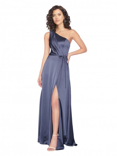 Silk like Satin One Shoulder A-Line Dusk Formal Evening Gown / Prom Dress / Bridesmaid Dress Derby