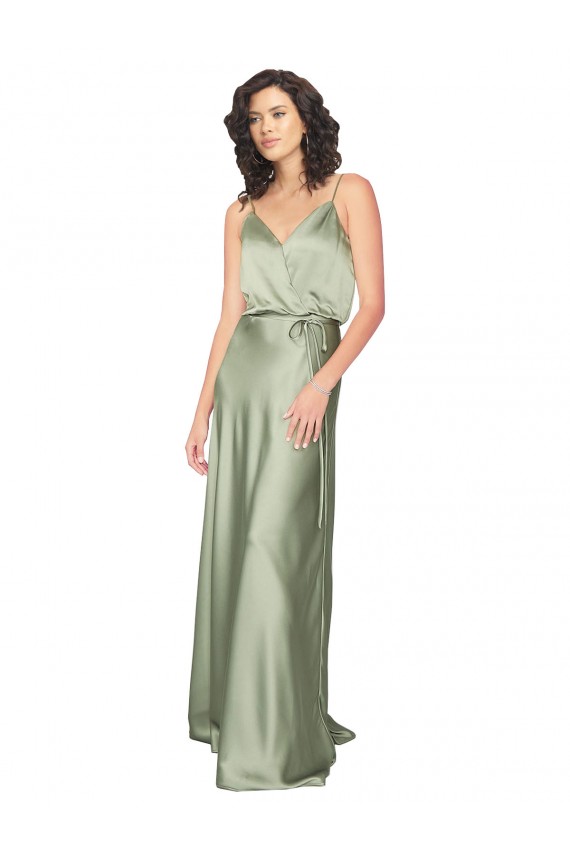Silk like Satin V-Neck V-Back A-Line Smoke Green Formal Evening Gown / Bridesmaid Dress Derby