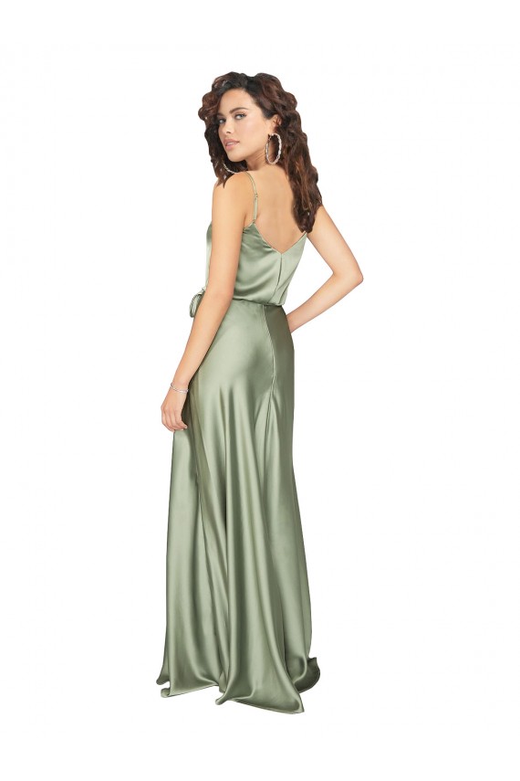 Silk like Satin V-Neck V-Back A-Line Smoke Green Formal Evening Gown / Bridesmaid Dress Derby