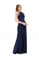 Silk like Satin High Neck Open Back Sheath Sapphire Formal Evening Gown / Prom Dress / Bridesmaid Dress Derby