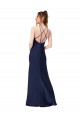 Silk like Satin High Neck Open Back Sheath Sapphire Formal Evening Gown / Prom Dress / Bridesmaid Dress Derby