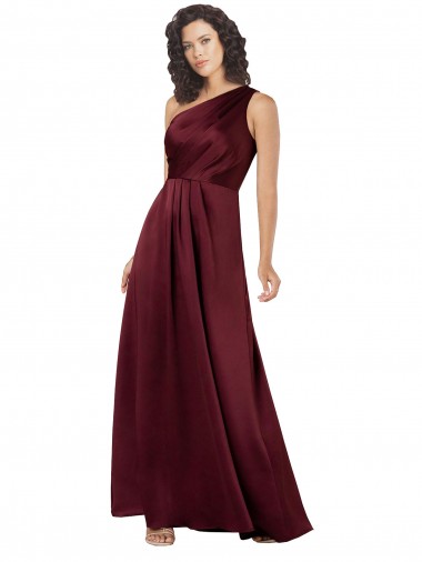 Silk like Satin One Shoulder A-Line Burgundy Formal Evening Gown / Prom Dress / Bridesmaid Dress Derby