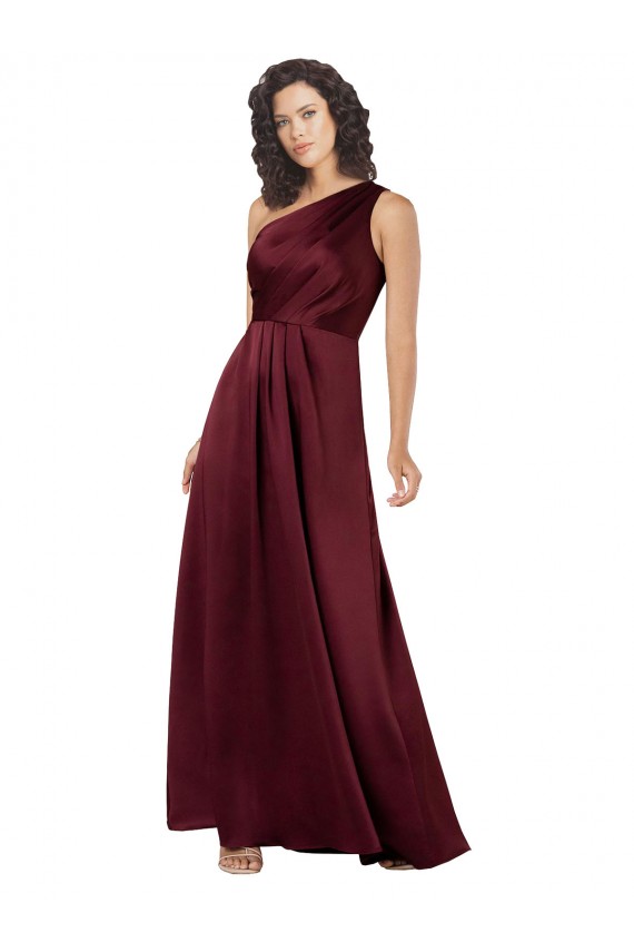 Silk like Satin One Shoulder A-Line Burgundy Formal Evening Gown / Prom Dress / Bridesmaid Dress Derby