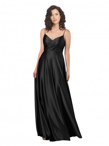 Silk like Satin V-Neck Low Back A-Line Black Formal Dress / Bridesmaid Dress Derby