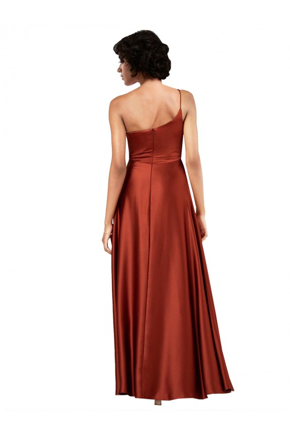 Silk like Satin One Shoulder A-Line Burnt Orange Black Tie Evening Gown / Prom Dress / Bridesmaid Dress Derby