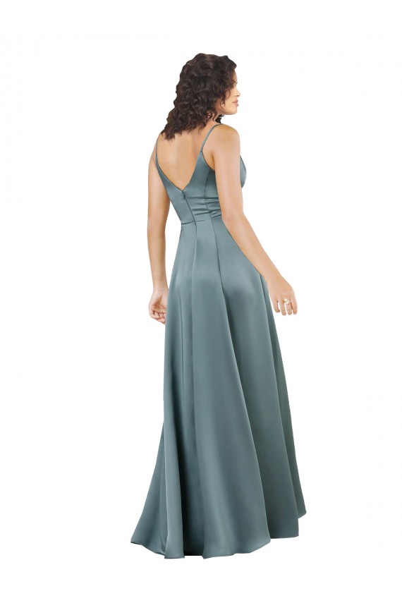 Silk like Satin V-Neck V-Back A-Line Black Formal Evening Gown / Prom Dress / Bridesmaid Dress Derby