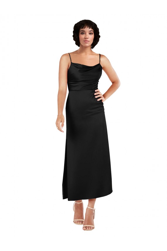 Silk like Satin Cowl Neck A-Line Black Formal Evening Gown / Prom Dress / Bridesmaid Dress Derby