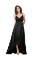 Silk like Satin V-Neck V-Back A-Line Black High Low Evening Gown / Prom Dress / Bridesmaid Dress Derby