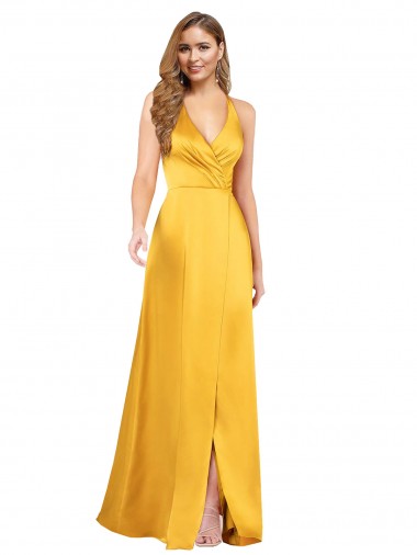 Silk like Satin V-Neck Open Back A-Line Formal Dress / Bridesmaid Dress Derby