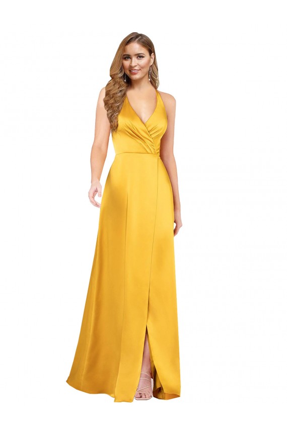 Silk like Satin V-Neck Open Back A-Line Formal Dress / Bridesmaid Dress Derby