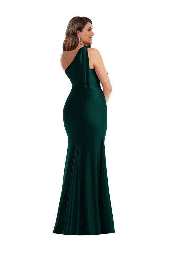 Silk like Satin One Shoulder Mermaid Ever Green Formal Plus Size Evening Gown / Prom Dress / Bridesmaid Dress Derby