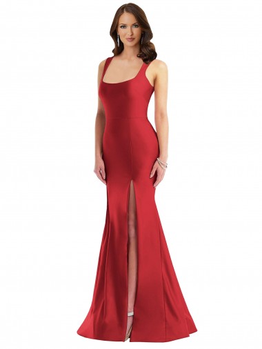 Silk like Satin Square Neck Mermaid Red Formal Plus Size Evening Gown / Prom Dress / Bridesmaid Dress Derby