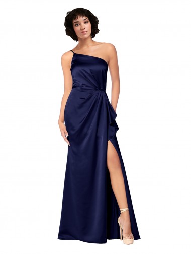 Silk like Satin One Shoulder A-Line Sapphire Black Tie Evening Gown / Prom Dress / Bridesmaid Dress Derby