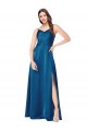 Silk like Satin Cowl Neck Low Back A-Line Peacock Blue Formal Evening Gown / Prom Dress / Bridesmaid Dress Derby
