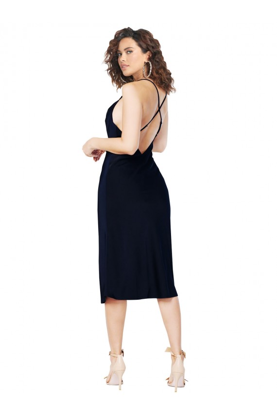 Silk like Satin Cowl Neck Open Back A-Line Dark Navy Formal Evening Gown / Prom Dress / Bridesmaid Dress Derby