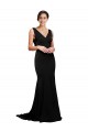 Silk like Satin V-Neck Low Back A-Line Black Formal Evening Gown / Prom Dress / Bridesmaid Dress Derby