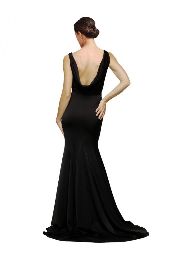 Silk like Satin V-Neck Low Back A-Line Black Formal Evening Gown / Prom Dress / Bridesmaid Dress Derby