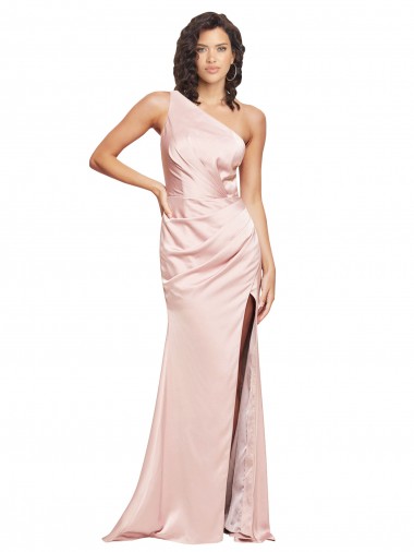 Silk like Satin One Shoulder Low Back Sheath Pink Formal Evening Gown / Prom Dress / Bridesmaid Dress Derby