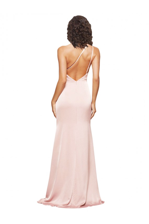Silk like Satin One Shoulder Low Back Sheath Pink Formal Evening Gown / Prom Dress / Bridesmaid Dress Derby