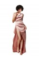 Silk like Satin One Shoulder Open Back A-Line Dusty Pink Formal Evening Gown / Prom Dress / Bridesmaid Dress Derby