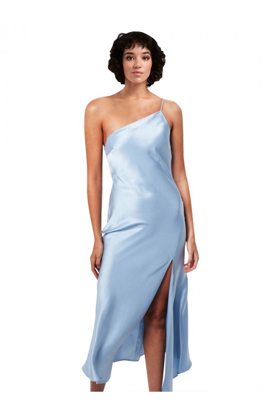 Silk like Satin One Shoulder A-Line Light Sky Blue Formal Evening Gown / Prom Dress / Bridesmaid Dress Derby