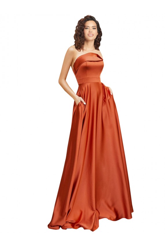 Silk like Satin Round Neck Low Back A-Line Burnt Orange Formal Evening Gown / Prom Dress / Bridesmaid Dress Derby