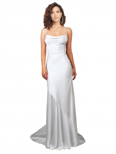Silk like Satin Cowl Neck Open Back Sheath White Beach Wedding Dress Derby