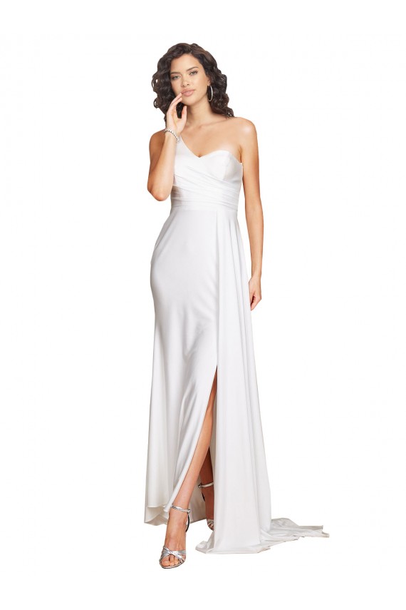 Silk like Satin One Shoulder A-Line White Wedding Dress Derby