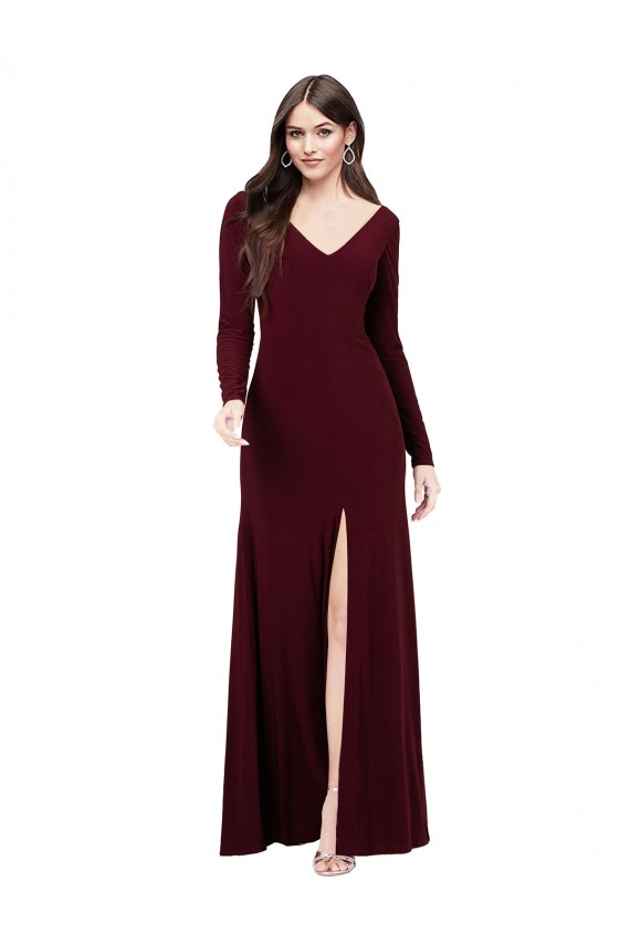 Spandex V-Neck V-Back Sheath Burgundy Gold Prom Dress / Bridesmaid Dress Derby