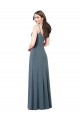 Spandex V-Neck Low Back A-Line Slate Grey Prom Dress / Bridesmaid Dress Derby