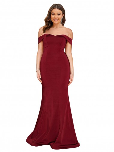 Spandex Off the Shoulder Mermaid Burgundy Formal Plus Size Evening Gown / Prom Dress / Bridesmaid Dress Derby
