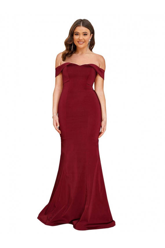 Spandex Off the Shoulder Mermaid Burgundy Formal Plus Size Evening Gown / Prom Dress / Bridesmaid Dress Derby