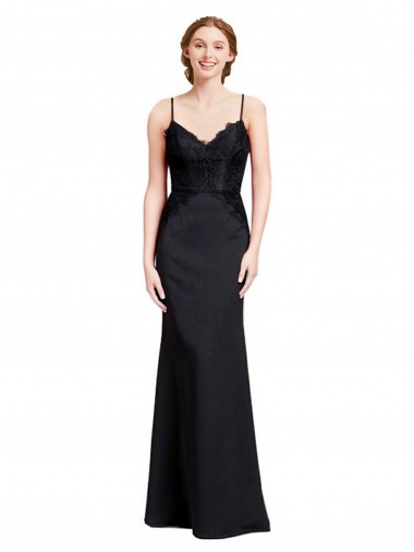 Stretch Crepe V-Neck Low Back Mermaid Black Prom Dress / Bridesmaid Dress Derby